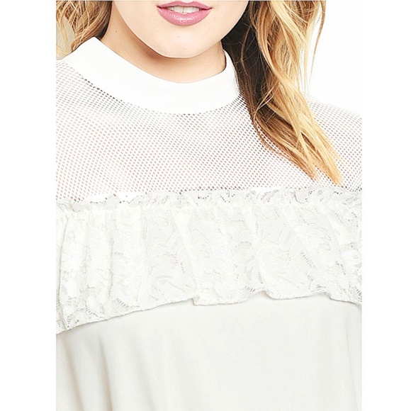 PLUS Ivory Victorian Gothic Lace Trim Chiffon Top - Picture 6 of 8